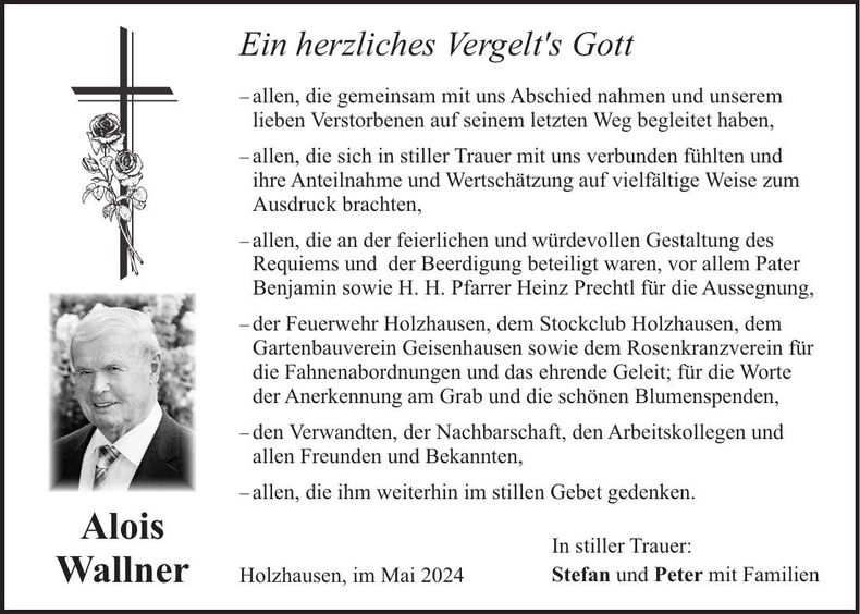 Traueranzeige Alois Wallner