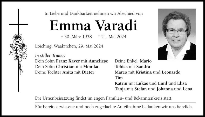 Traueranzeige Emma Varadi