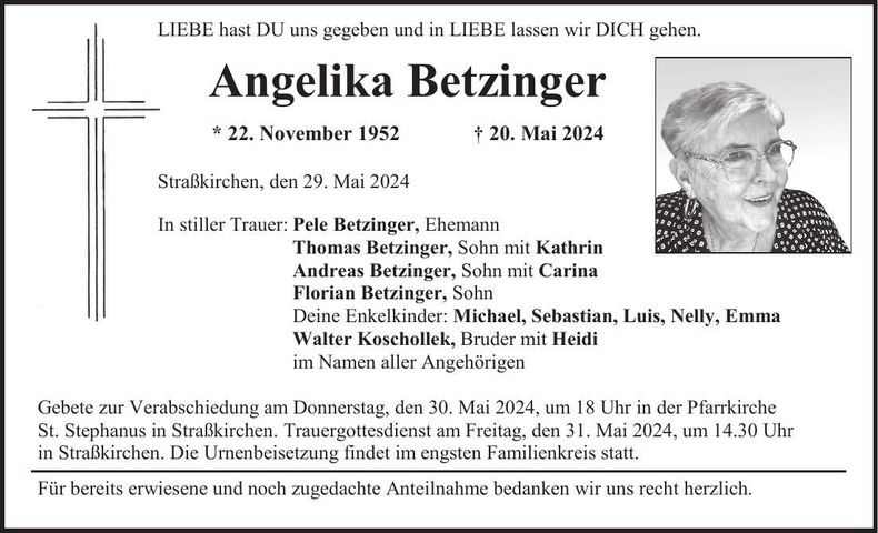 Traueranzeige Angelika Betzinger