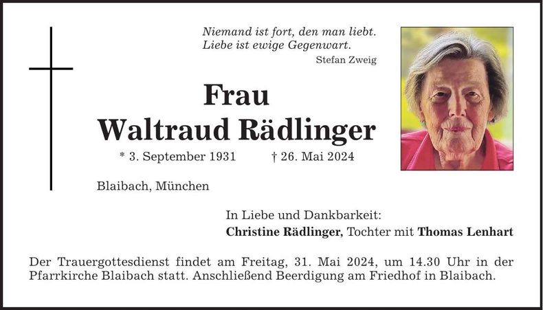 Traueranzeige Waltraud Rädlinger