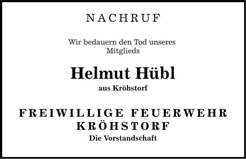 Traueranzeige Helmut Hübl
