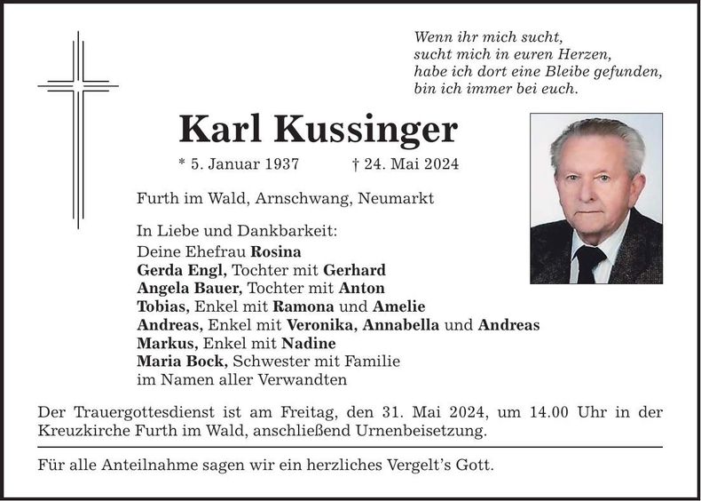 Traueranzeige Karl Kussinger
