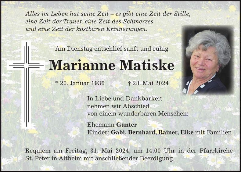 Traueranzeige Marianne Matiske