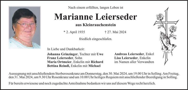 Traueranzeige Marianne Leierseder