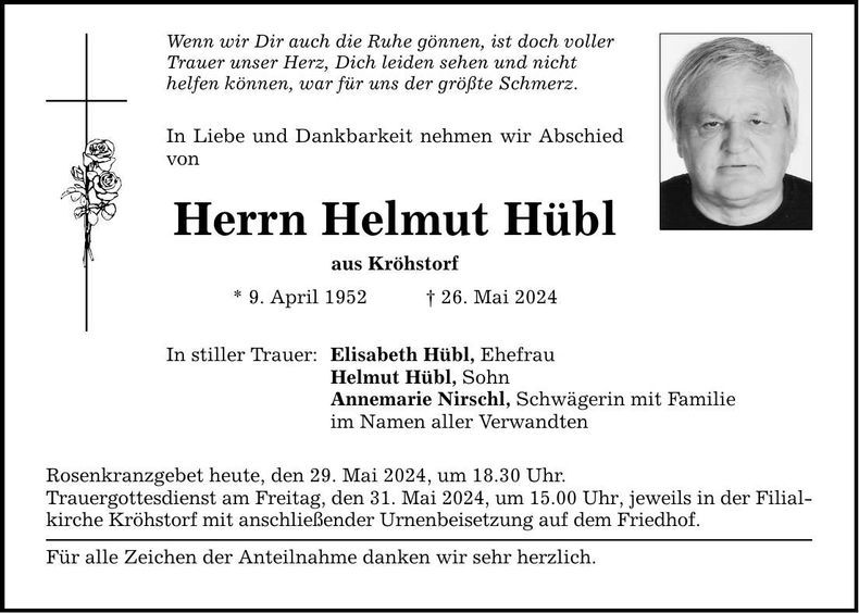 Traueranzeige Helmut Hübl