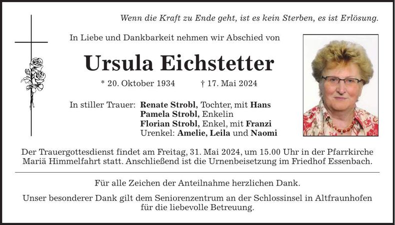 Traueranzeige Ursula Eichstetter