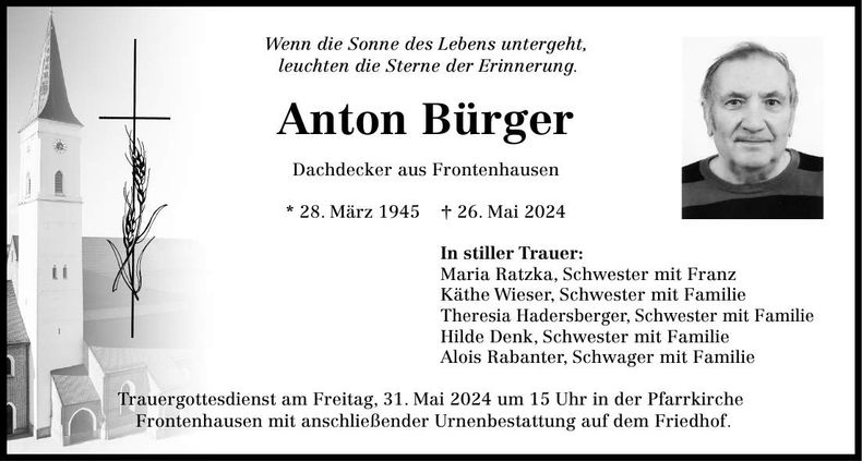 Traueranzeige Anton Bürger