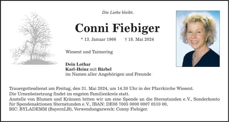 Traueranzeige Conny Fiebinger