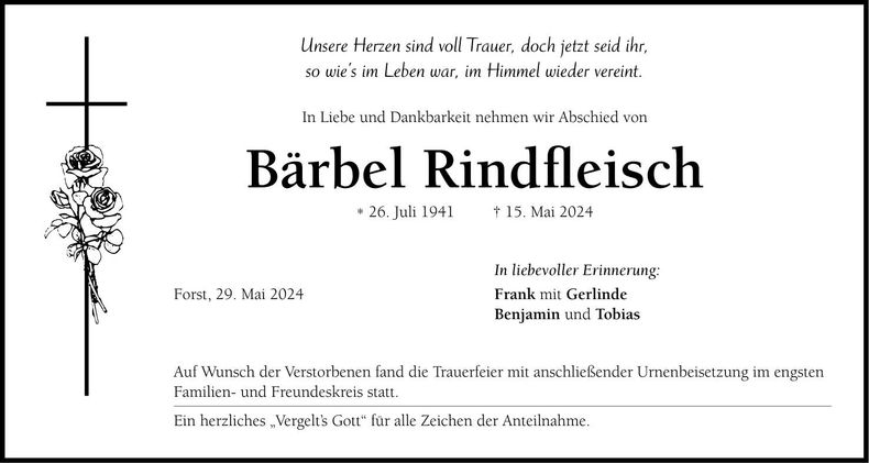 Traueranzeige Bärbel Rindfleisch