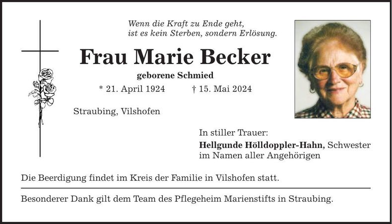 Traueranzeige Marie Becker