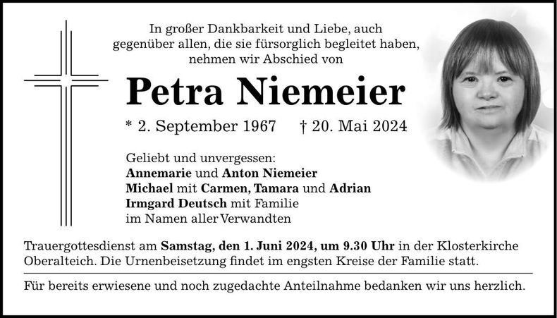 Traueranzeige Petra Niemeier