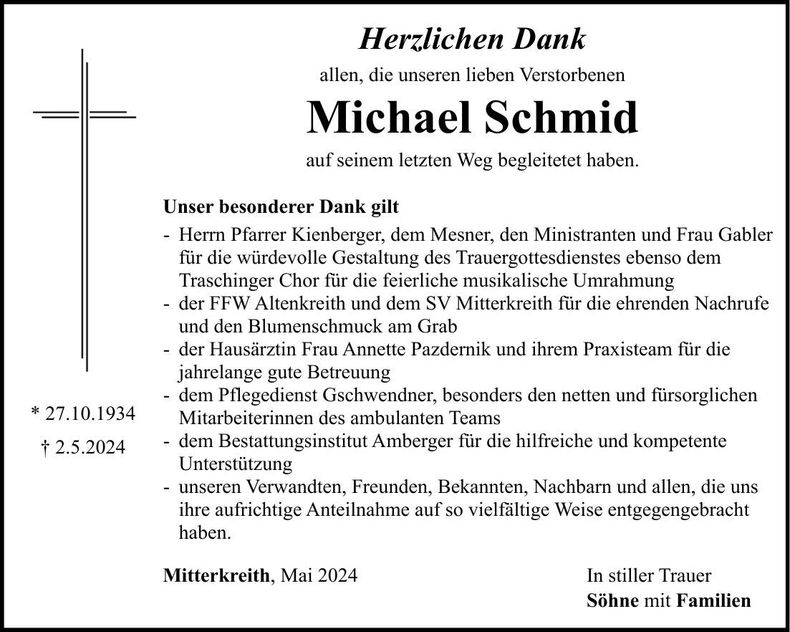 Traueranzeige Michael Schmid