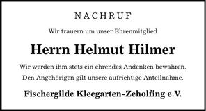 Traueranzeige Helmut Hilmer