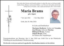 Traueranzeige Maria Brams