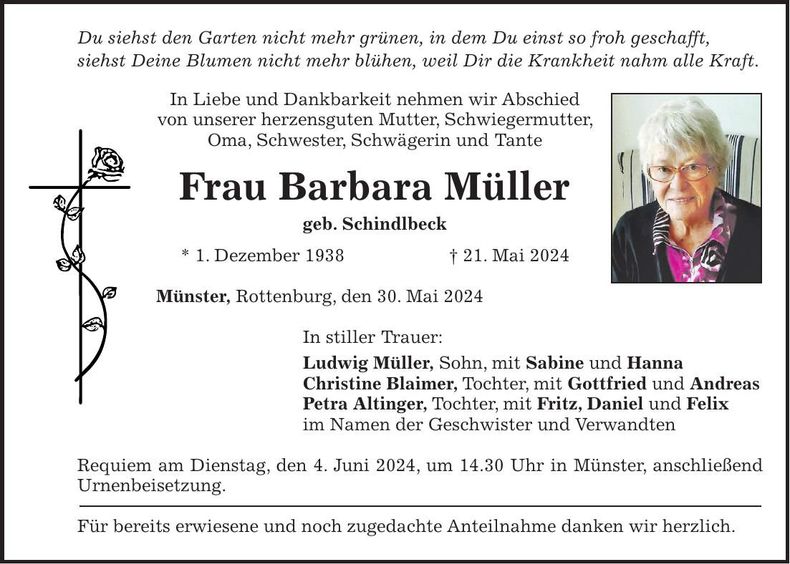Traueranzeige Barbara Müller