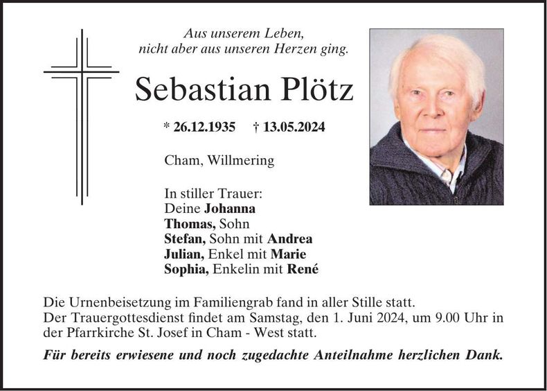 Traueranzeige Sebastian Plötz
