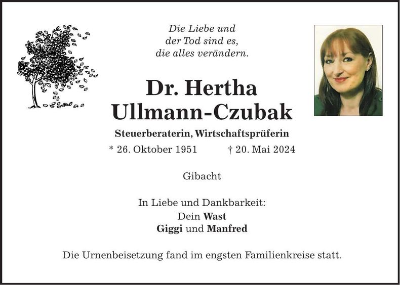 Traueranzeige Hertha Dr. Ullmann-Czubak