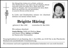 Traueranzeige Brigitte Häring
