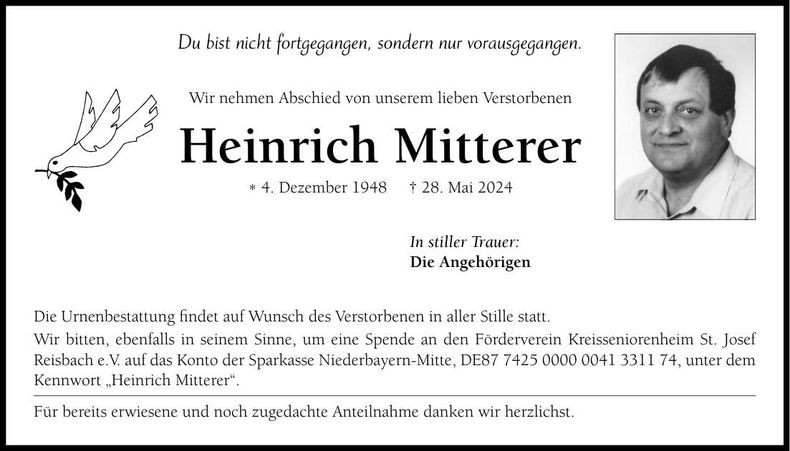 Traueranzeige Heinrich Mitterer
