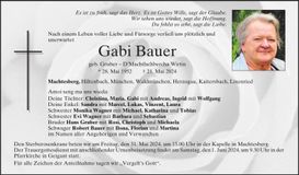 Traueranzeige Gabi Bauer