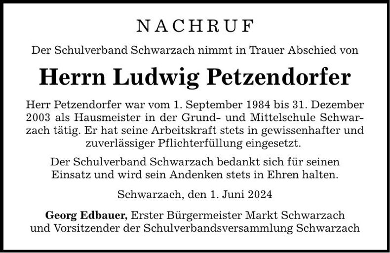 Traueranzeige Ludwig Petzendorfer