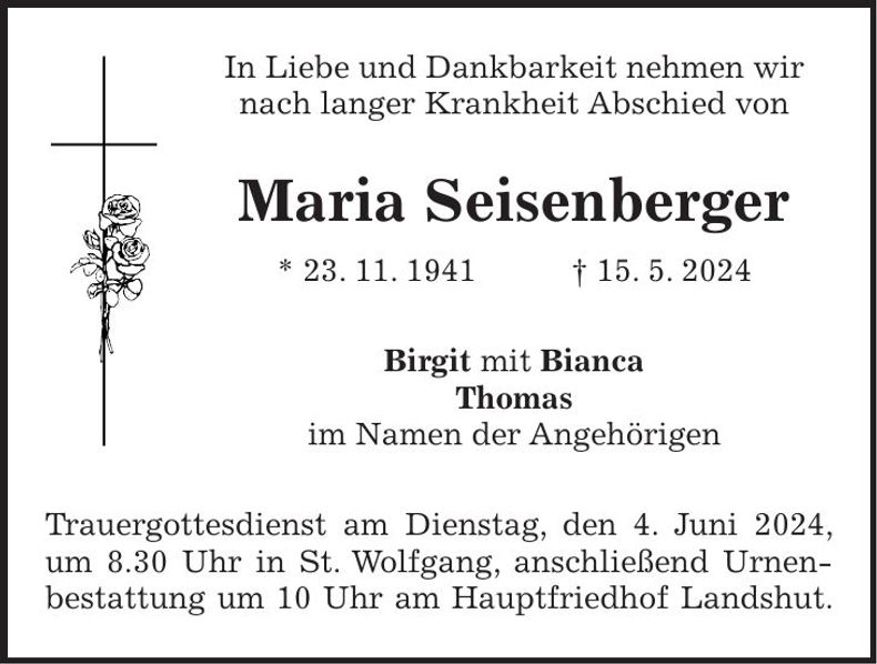 Traueranzeige Maria Seisenberger