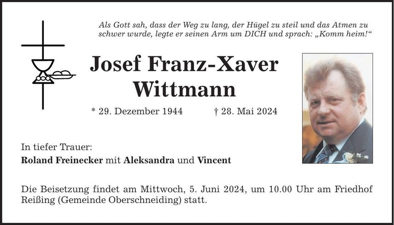 Traueranzeige Josef Franz-Xaver Wittmann