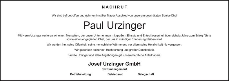 Traueranzeige Paul Urzinger