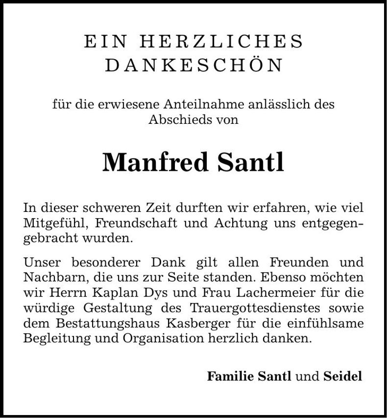 Traueranzeige Manfred Santl