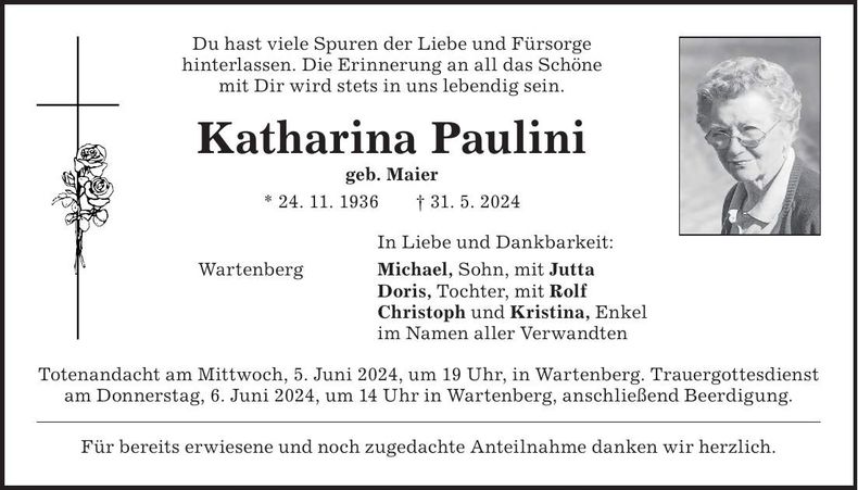 Traueranzeige Katharina Paulini