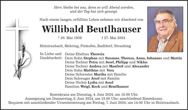 Traueranzeige Willibald Beutlhauser