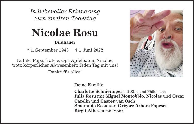 Traueranzeige Nicolae Rosu