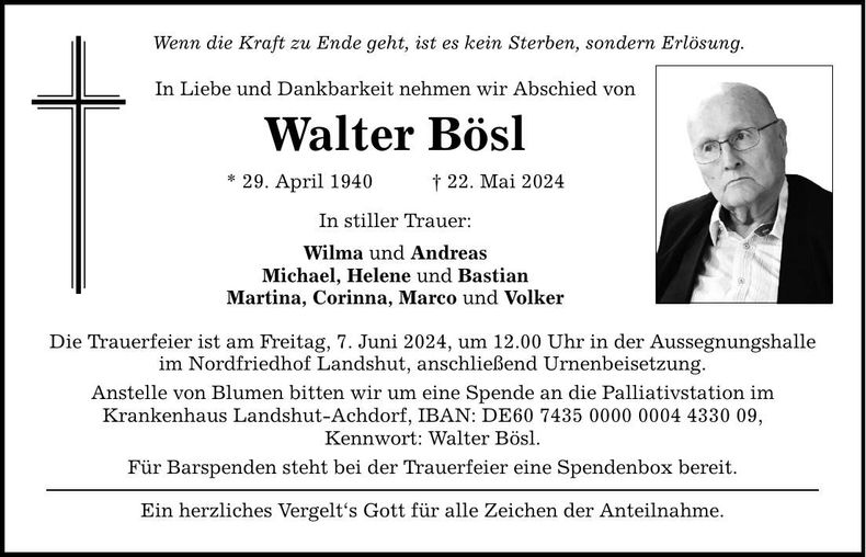 Traueranzeige Walter Bösl
