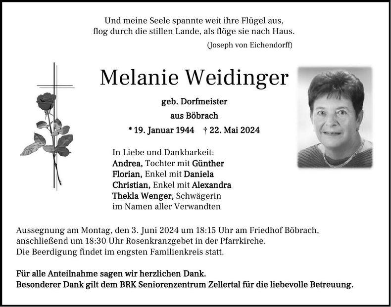 Traueranzeige Melanie Weidinger