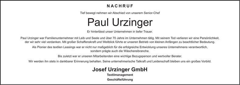 Traueranzeige Paul Urzinger