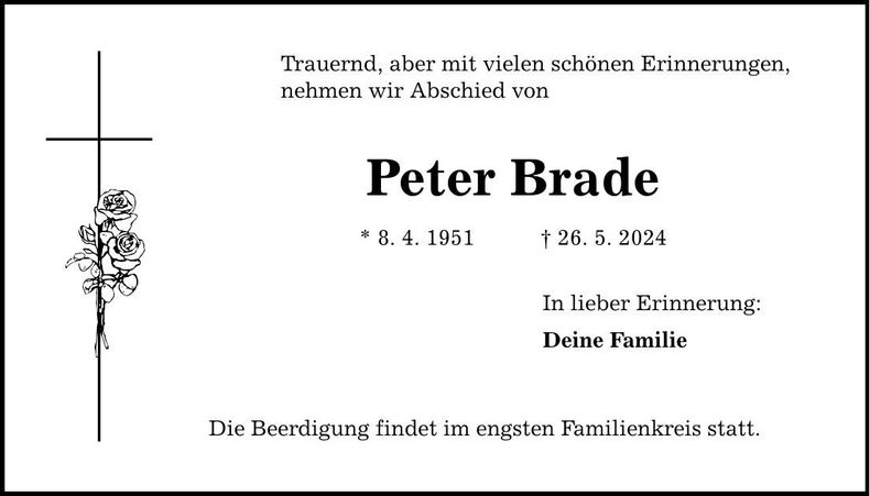Traueranzeige Peter Brade