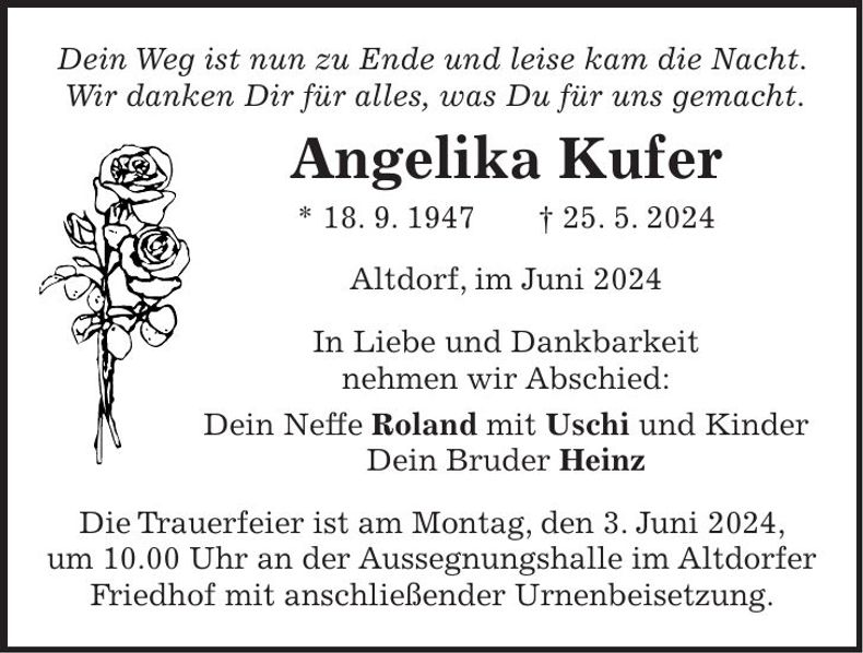 Traueranzeige Angelika Kufer