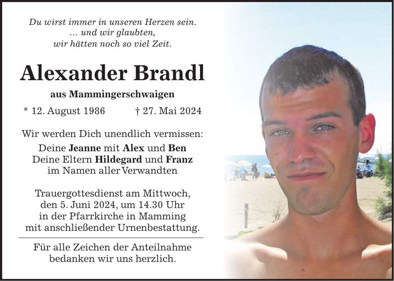 Traueranzeige Alexander Brandl