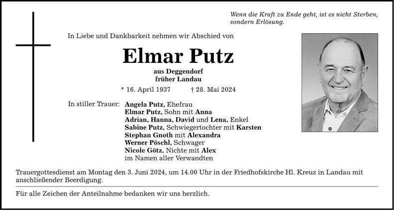 Traueranzeige Elmar Putz