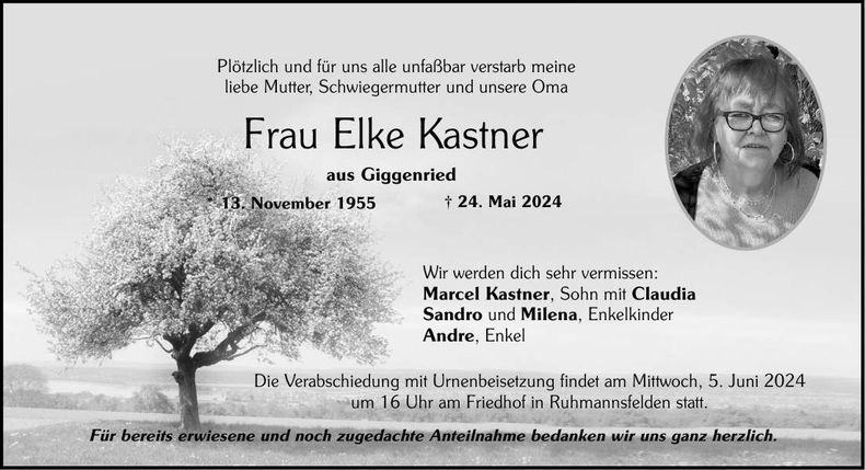 Traueranzeige Elke Kastner