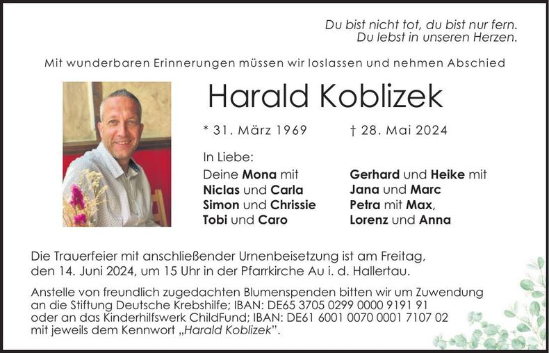 Traueranzeige Harald Koblizek