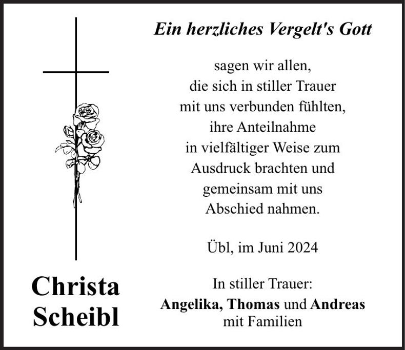 Traueranzeige Christa Scheibl