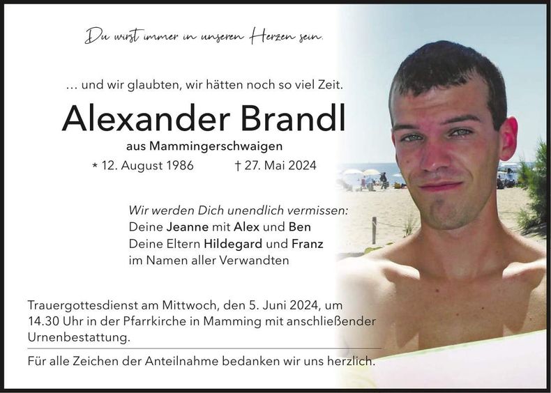 Traueranzeige Alexander Brandl