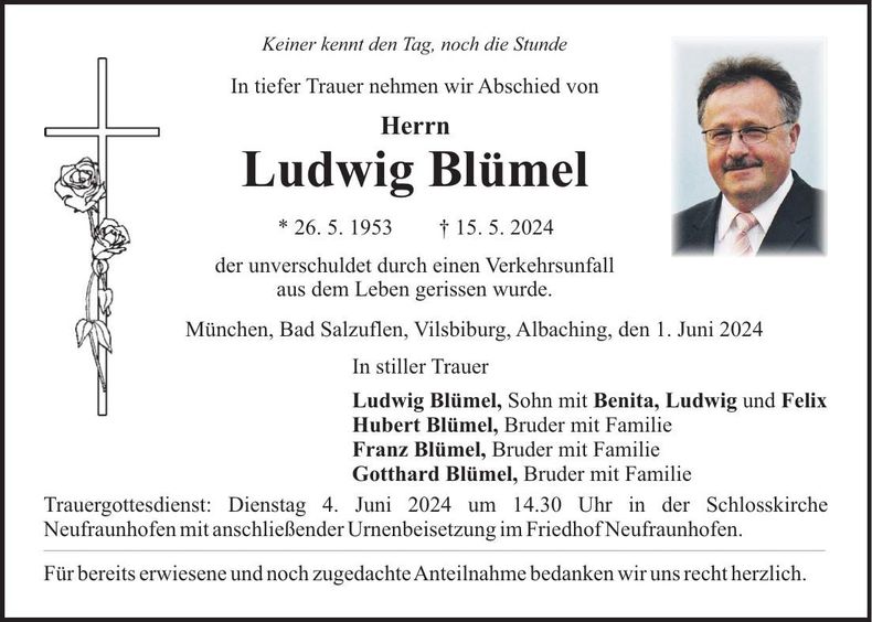 Traueranzeige Ludwig Blümel