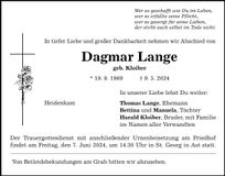 Traueranzeige Dagmar Lange