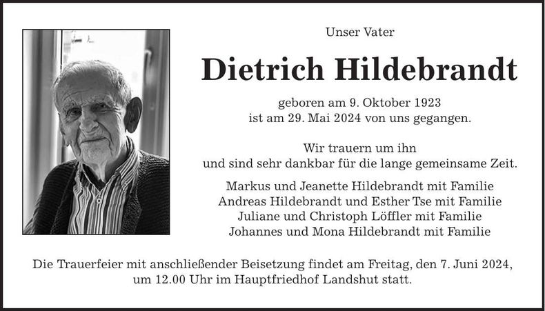 Traueranzeige Dietrich Hildebrandt