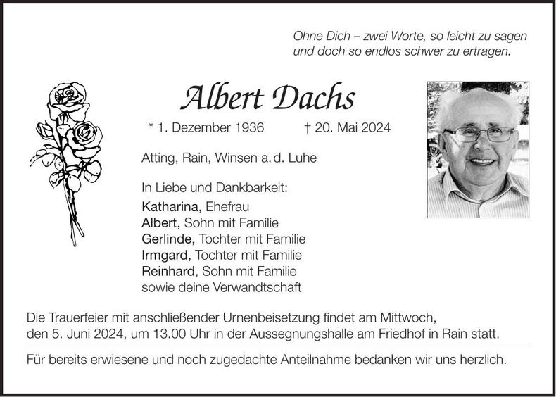 Traueranzeige Albert Dachs