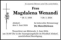 Traueranzeige Magdalena Wenandi