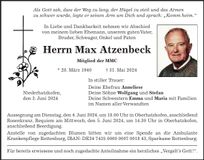 Traueranzeige Max Atzenbeck