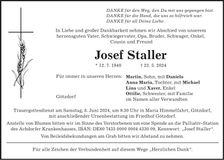 Traueranzeige Josef Staller